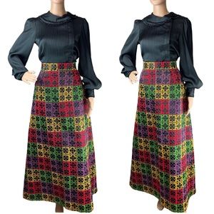 Vintage Maxi Skirt Hostess Skirt Multicolored Karam New York Small Medium